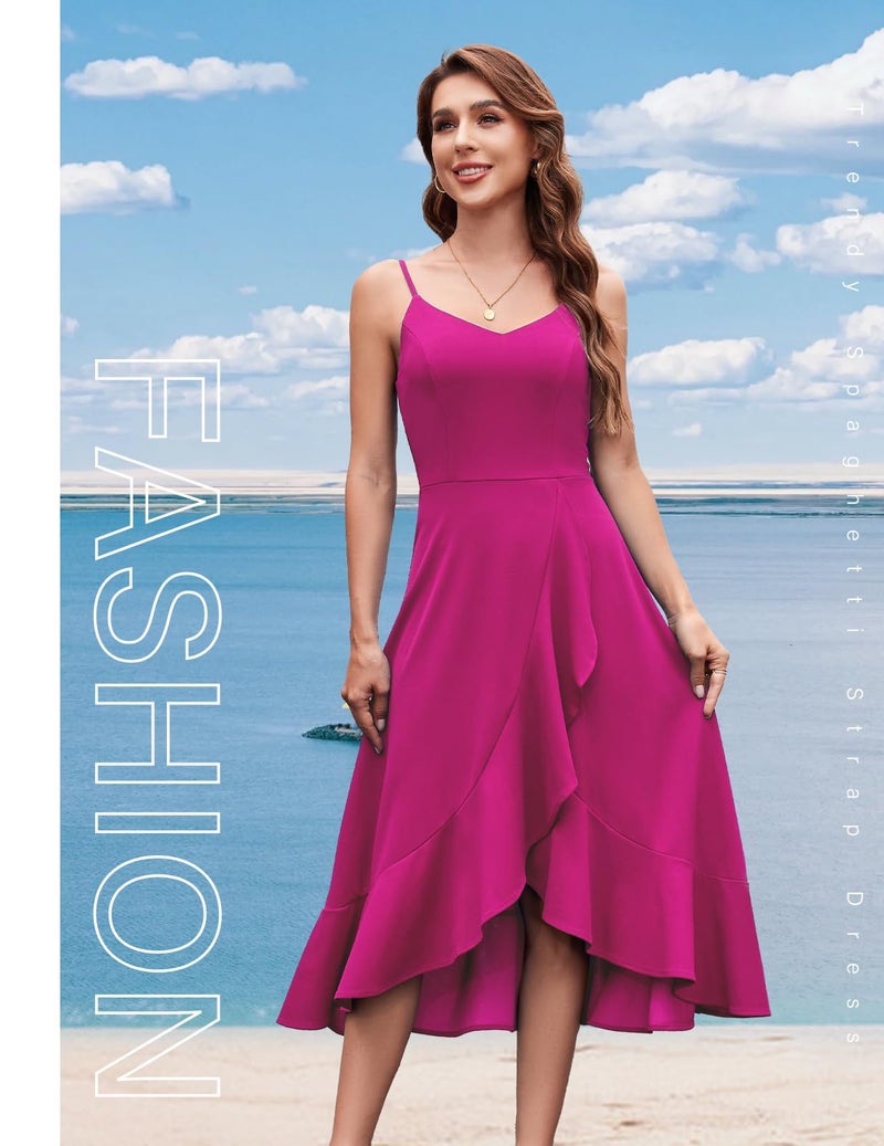 DRESSTELLS Woman's Cocktail Dress, Formal Wedding Guest Bridesmaid Graduation Tea Party Aline Evening Prom Midi Dresses for Teens Rose M - Image 4