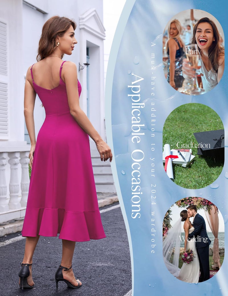 DRESSTELLS Woman's Cocktail Dress, Formal Wedding Guest Bridesmaid Graduation Tea Party Aline Evening Prom Midi Dresses for Teens Rose M - Image 5