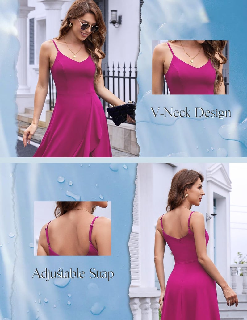 DRESSTELLS Woman's Cocktail Dress, Formal Wedding Guest Bridesmaid Graduation Tea Party Aline Evening Prom Midi Dresses for Teens Rose M - Image 2