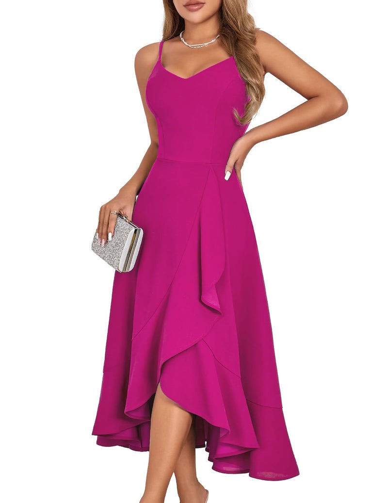 DRESSTELLS Woman's Cocktail Dress, Formal Wedding Guest Bridesmaid Graduation Tea Party Aline Evening Prom Midi Dresses for Teens Rose M - Image 1