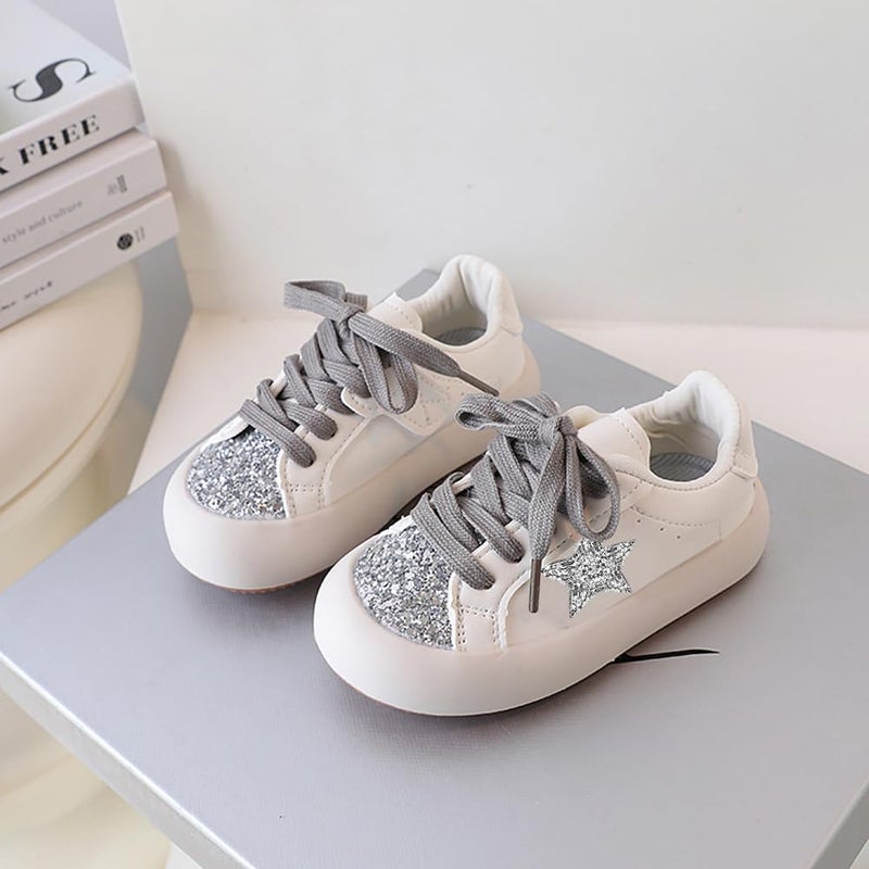 Qimaoo Girls Sneakers Glitter Tennis Shoes Lightweight Non-Slip Running Walking Shoes for Toddler/Little Kid/Big Kid - Image 2