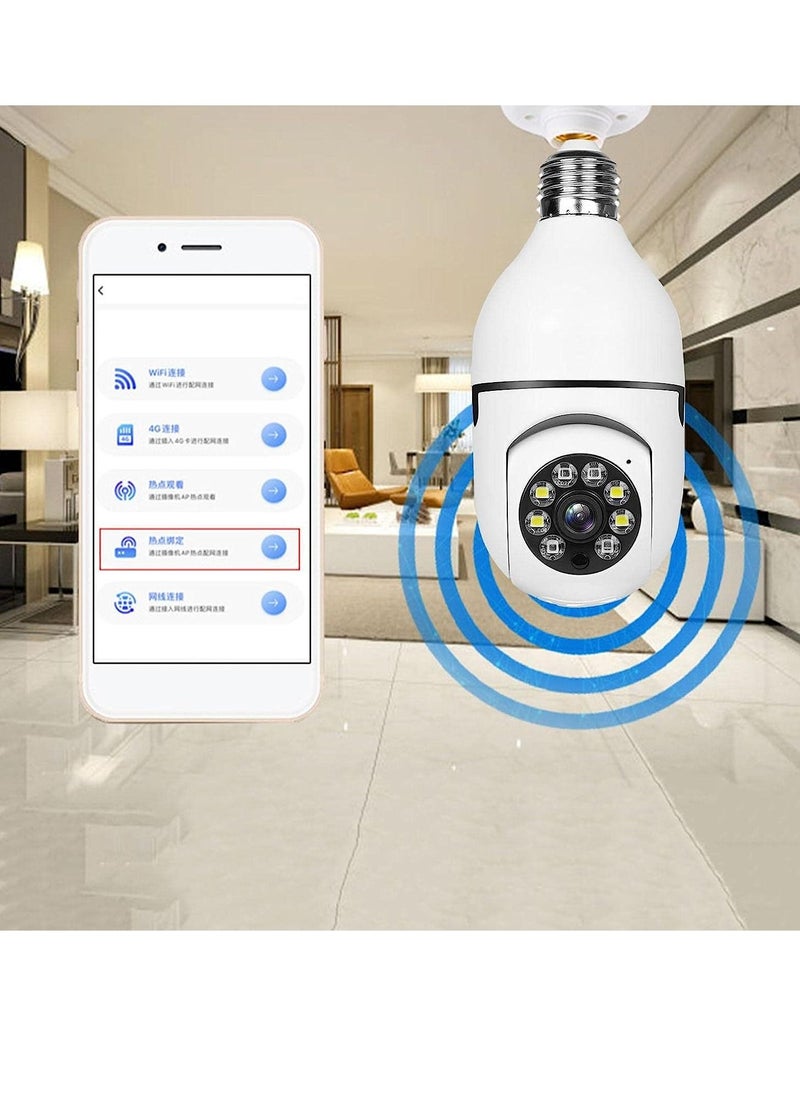 Bulb Camera 1080P, Night Vision IP Camera, PTZ Camera, 4X Digital Zoom Monitor, Home Security System, WiFi Camera Full Color