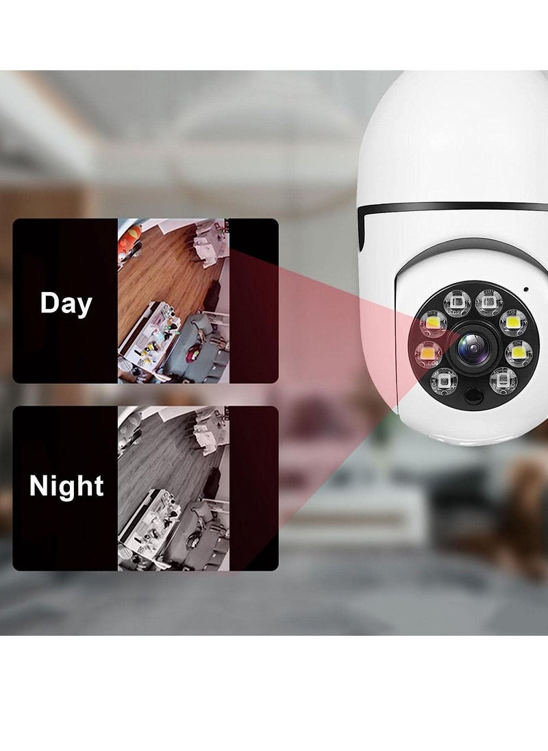Bulb Camera 1080P, Night Vision IP Camera, PTZ Camera, 4X Digital Zoom Monitor, Home Security System, WiFi Camera Full Color