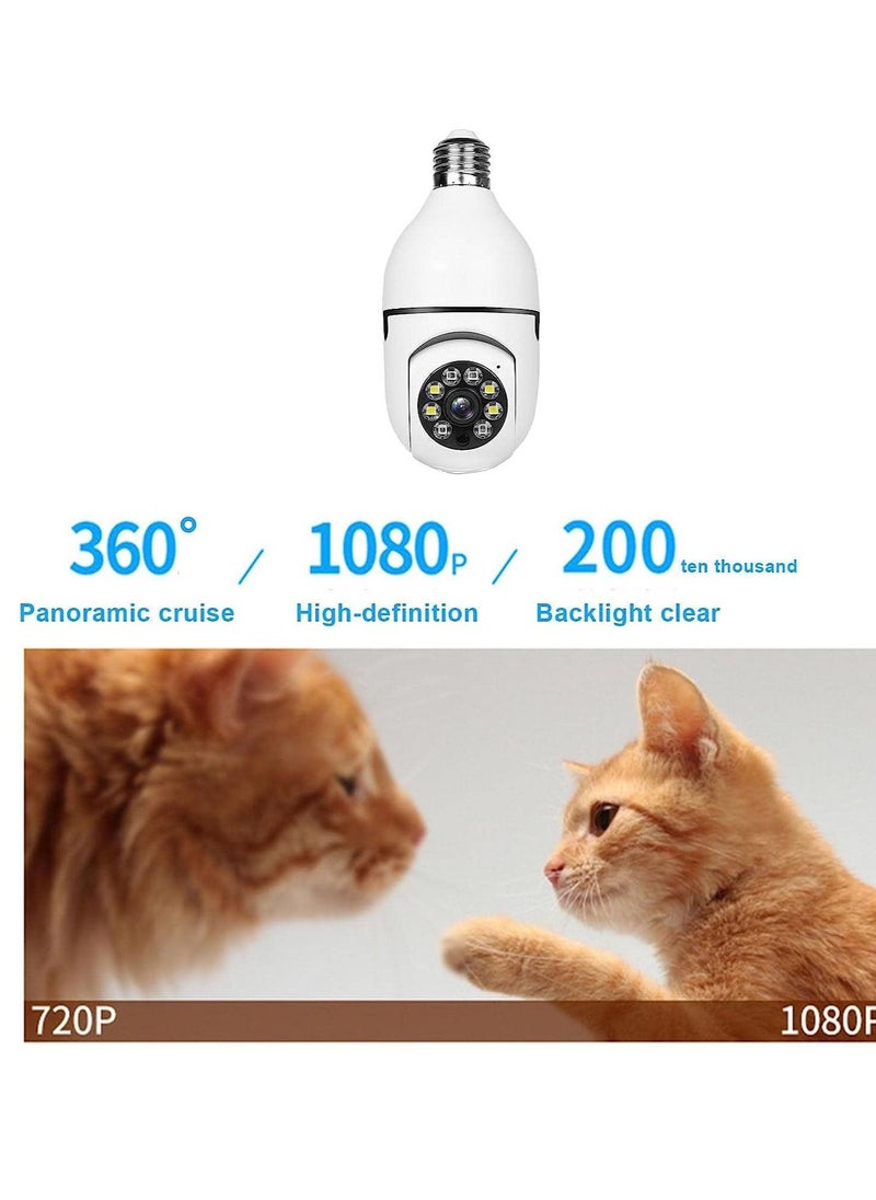 Bulb Camera 1080P, Night Vision IP Camera, PTZ Camera, 4X Digital Zoom Monitor, Home Security System, WiFi Camera Full Color