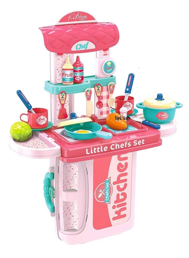 Nijek Store 3 in 1 Little Chef Kitchen Play Set for Girls Pretend Role Play Food Toy with Cooking Utensils Items for Kids (Multicolor) - Image 1