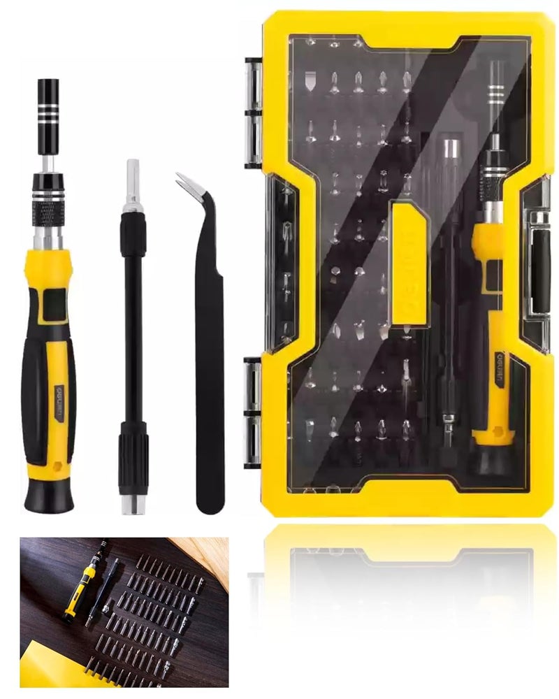Homdum 65 in 1 Professional Precision Screwdriver Set Magnetic Replaceable Bits Repair Kit with Case for Mobile Laptop PC Computer Tablet Electronics Yellow - Image 1