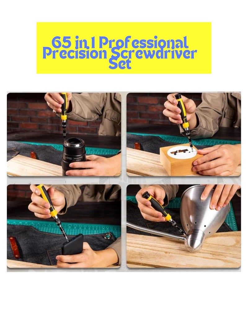 Homdum 65 in 1 Professional Precision Screwdriver Set Magnetic Replaceable Bits Repair Kit with Case for Mobile Laptop PC Computer Tablet Electronics Yellow - Image 3