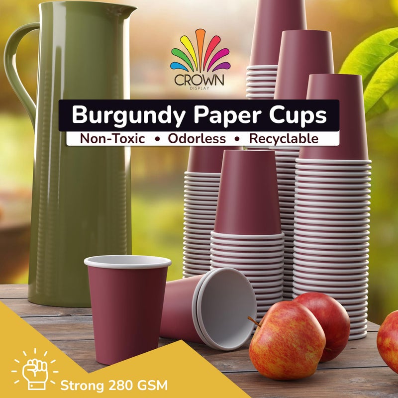 Exquisite Burgundy Paper Cups - 9 oz Disposable Coffee Cups 100 Paper Cups for Hot Drinks/Cold Cups - Durable Disposable Cups 280 GSM Hot Tea Cups & Coffee Cup To Go - Paper Party Cups - Image 3