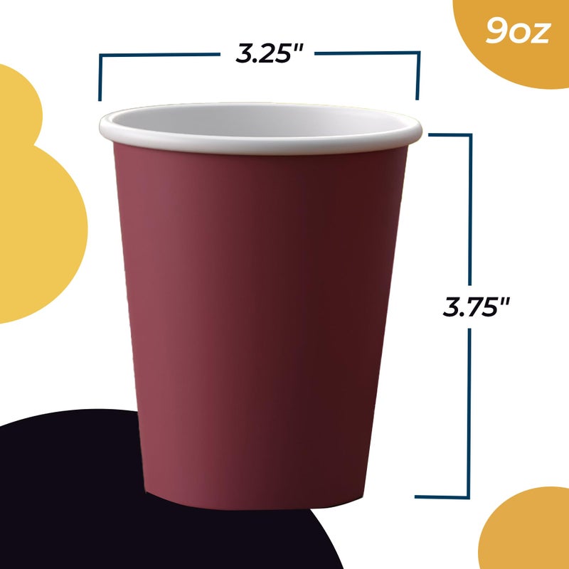 Exquisite Burgundy Paper Cups - 9 oz Disposable Coffee Cups 100 Paper Cups for Hot Drinks/Cold Cups - Durable Disposable Cups 280 GSM Hot Tea Cups & Coffee Cup To Go - Paper Party Cups - Image 5