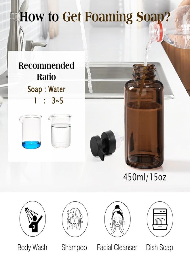 Luxspire موزع صابون فوم لوكسباير، موزع صابون يد غير قابل للانزلاق مع صينية تجفيف سريعة، زجاجة سائلة قابلة لإعادة التعبئة سعة 15 أونصة للحمام والمطبخ، عبوة من 2، بني + رمادي داكن - Image 5