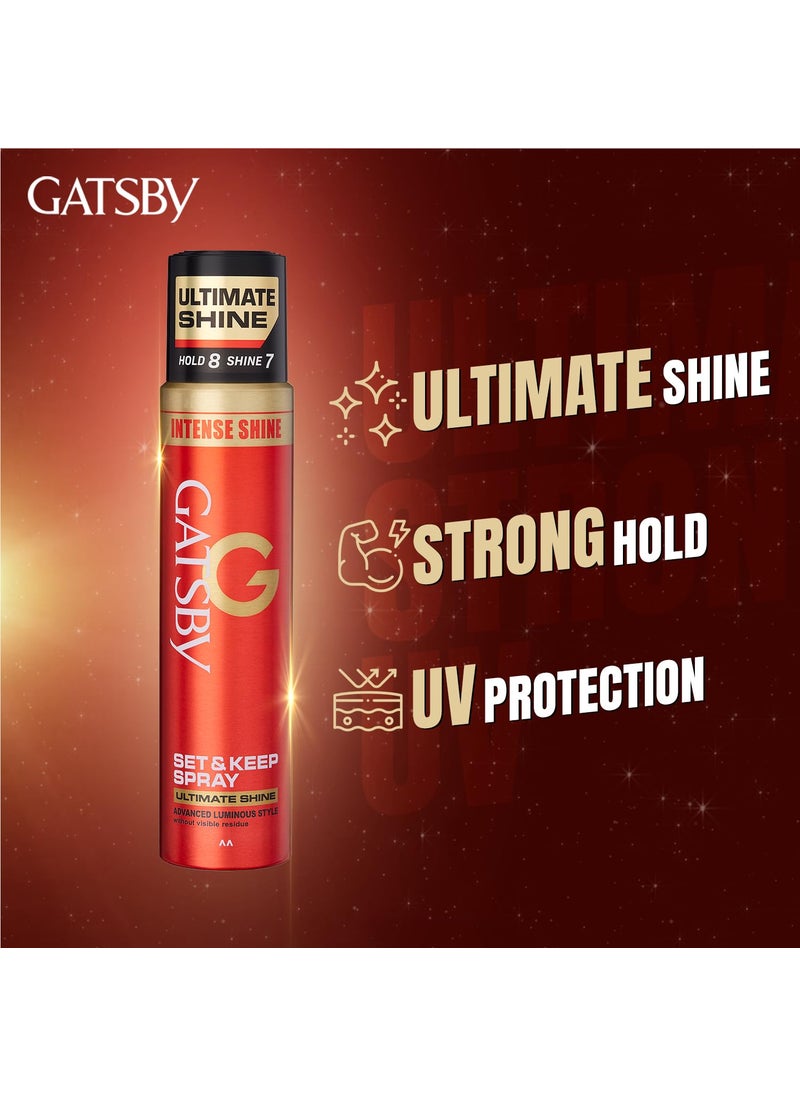 GATSBY Gatsby Set  Keep Hair Spray  Ultimate Shine 250ml  Maximum Hold  Luminous Finish  UV Protection  NonSticky Formula  Residue Free Styling  Long Lasting  Compact  Dermatologically Tested  - Image 4