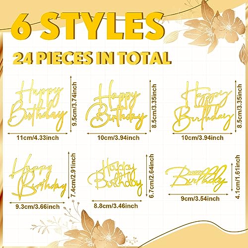 Barydat باري دات 24 قطعة من زينة كعكة عيد الميلاد الذهبية، زينة كعكة مرآة أكريليك، لافتة عيد ميلاد لكعكة جانبية، زينة كب كيك، 6 أنماط - Image 2