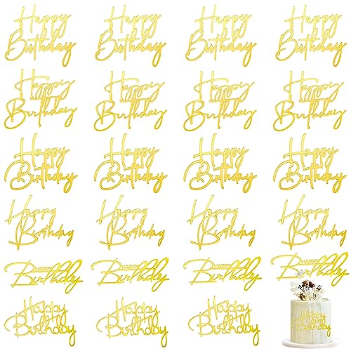 Barydat باري دات 24 قطعة من زينة كعكة عيد الميلاد الذهبية، زينة كعكة مرآة أكريليك، لافتة عيد ميلاد لكعكة جانبية، زينة كب كيك، 6 أنماط - Image 1