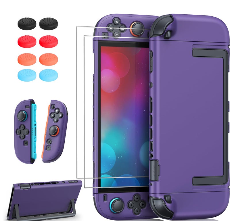 FYOUNG Upgrade Switch 2 Protective Case&Screen Protector Set, Dockable Cover Hard Shell for Nintendo Switch 2 2025 Console Accessories,Travel-Friendly,Kickstand Cutouts(Purple, for Switch 2 7.9inch) - Image 1