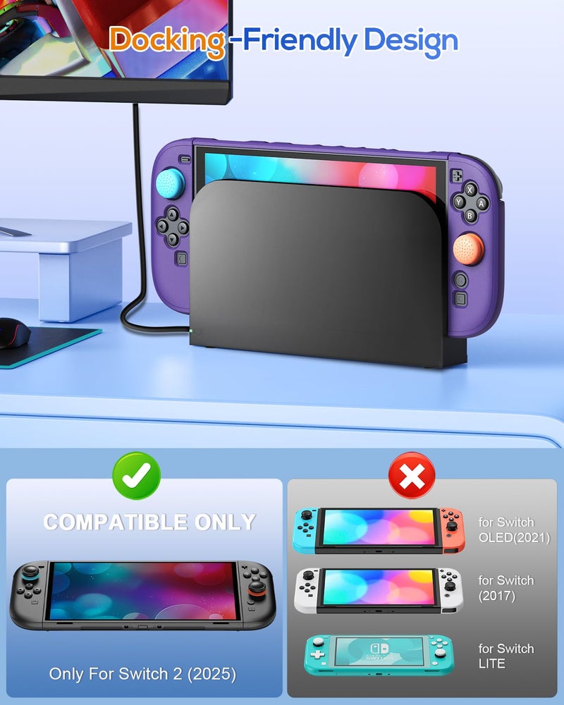 FYOUNG Upgrade Switch 2 Protective Case&Screen Protector Set, Dockable Cover Hard Shell for Nintendo Switch 2 2025 Console Accessories,Travel-Friendly,Kickstand Cutouts(Purple, for Switch 2 7.9inch) - Image 3