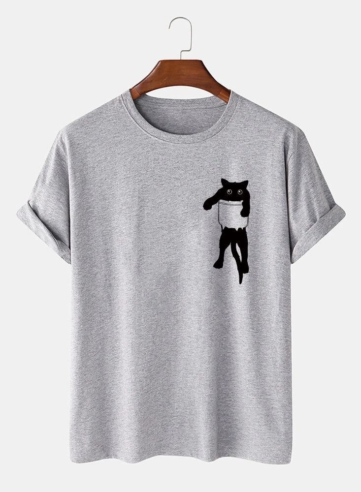 Loquat Men's Casual Loose Kitten Print Short Sleeve T-Shirt 