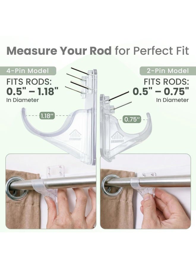 Evermount 12pcs Heavy Duty Curtain Rod Holders with Wide Hook, 5X Stronger Than Adhesive Curtain Rod Hooks, 25 LBS Tension Curtain Rod Bracket for Wall with Level and Pin Guide, Minimal Damage Curtain - Image 5