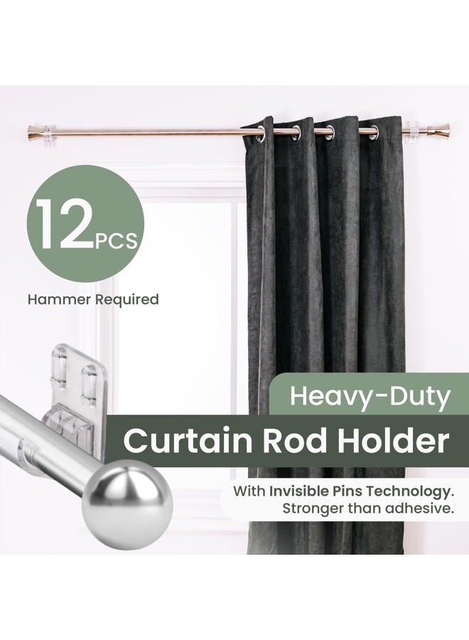 Evermount 12pcs Heavy Duty Curtain Rod Holders with Wide Hook, 5X Stronger Than Adhesive Curtain Rod Hooks, 25 LBS Tension Curtain Rod Bracket for Wall with Level and Pin Guide, Minimal Damage Curtain - Image 4