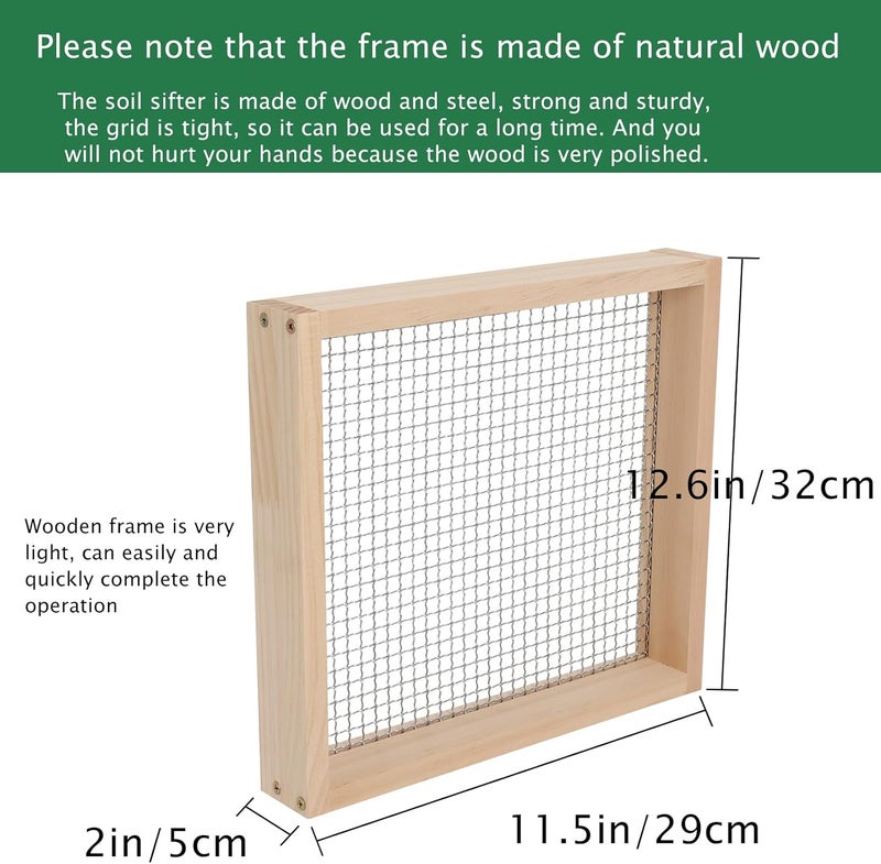 Swess منخل التربة للحدائق من الخشب الخفيف منخل حديقة للصخور متعدد الاستخدامات منخل خشبي للتربة والسماد والتربة للزراعة - Image 2