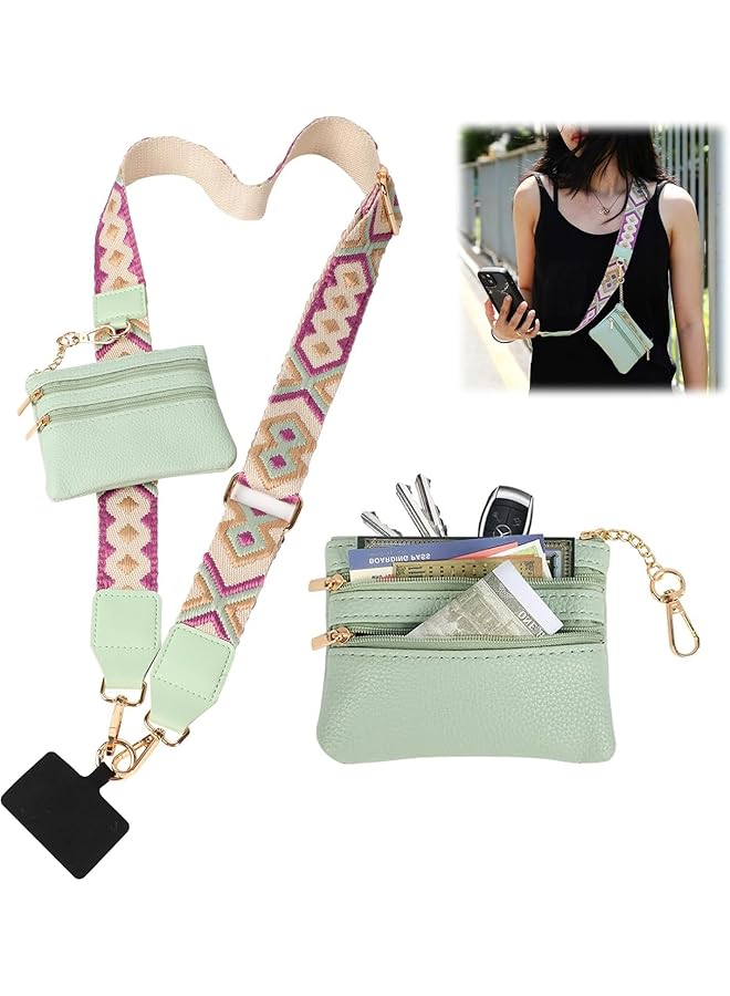 Green Tiger Phone Strap with Zippered Pouch, Clip and Go Strap for Phone with Wallet Crossbody, Adjustable Phone Strap Crossbody with Zipper Pouch Wallet for Most Smartphones, Going Out and Party - Image 1
