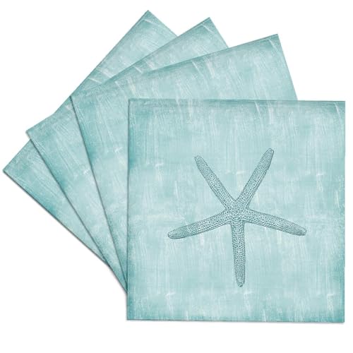 3dRose Aqua Starfish Abstract Beach Theme Ceramic Tile Coasters Set of 4 CST_178911_3