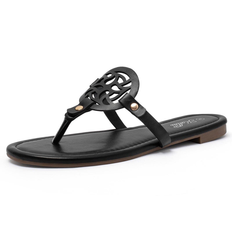 katliu Women's Flat Sandals Flip Flop Sandals Comfortable Dressy Thong Sandals Black 8 - Image 1