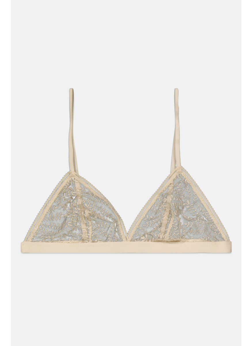 Etam Women Embroidered Non-Padded Bra, Biege  - Image 1