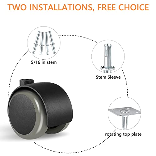 Apllamo 2 inch Caster Wheels casters Set of 4 516 inch Valve stem and Rotating top Plate Installation Optionsheavy duty casters Total Load Capacity 1000LBS Replaceable wheels for furniture Grey - Image 3