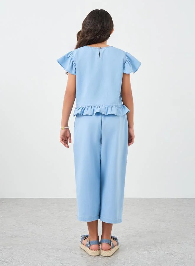 Styli Styli Ruffled Hem Top and Culottes Set
