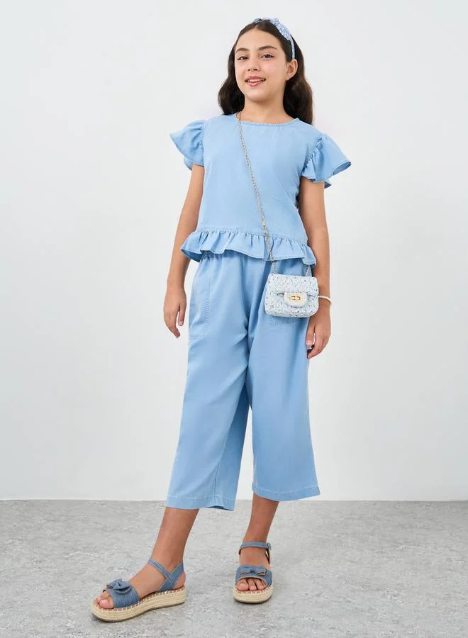 ستايلي Styli Ruffled Hem Top and Culottes Set
