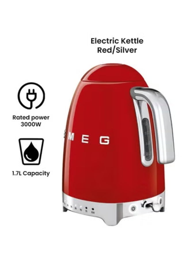 SMEG KLF04 50's Retro Style Variable Temperature Electric Kettle, 1.7L, 2400W Fast Boil, 7 Heat Settings 50–100°C, 360° Swivel Base, Auto Shut-Off, Boil-Dry Protection, Stainless Steel, Red - Image 2
