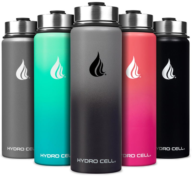 HYDRO CELL Stainless Steel Insulated Water Bottle with Straw For Cold Hot Drinks Metal Vacuum Flask with Screw Cap and Modern Leakproof Sport Thermos for Adults GraphiteBlack 24oz