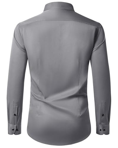 Lusead Dress Shirt for Men Grey Long Sleeve Stretch Wrinkle Free Slim Fit Dinner Party Formal Button Down Shirt Men - Image 2