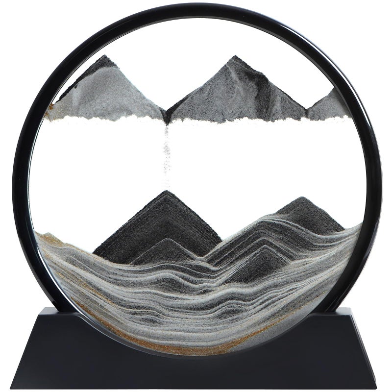 KPNUWN Moving Sand Art Liquid Motion 3D Deep Sea Sandscape Color Quicksand Decor Round Glass Moving Sand Art Picture Relaxing Desktop Home Office Work Decor Black 12 inch - Image 3