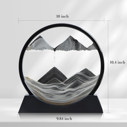 KPNUWN Moving Sand Art Liquid Motion 3D Deep Sea Sandscape Color Quicksand Decor Round Glass Moving Sand Art Picture Relaxing Desktop Home Office Work Decor Black 12 inch - Image 5
