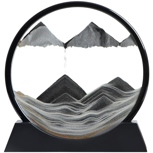 KPNUWN Moving Sand Art Liquid Motion 3D Deep Sea Sandscape Color Quicksand Decor Round Glass Moving Sand Art Picture Relaxing Desktop Home Office Work Decor Black 12 inch - Image 1