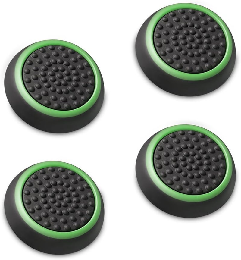 Fosmon Performance Thumb Grips Joystick Caps for Nintendo Switch 2, Switch 1, Joycon Grip, PS5, PS4, Xbox One, Xbox Series X/S, Rubber Controller Grips - Black/Green (2 Pair - 4 Pieces) - Image 1