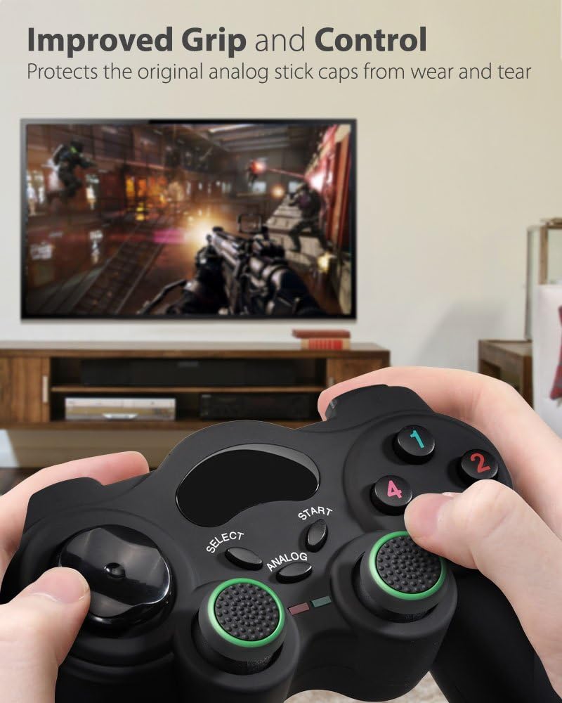 Fosmon Performance Thumb Grips Joystick Caps for Nintendo Switch 2, Switch 1, Joycon Grip, PS5, PS4, Xbox One, Xbox Series X/S, Rubber Controller Grips - Black/Green (2 Pair - 4 Pieces) - Image 2