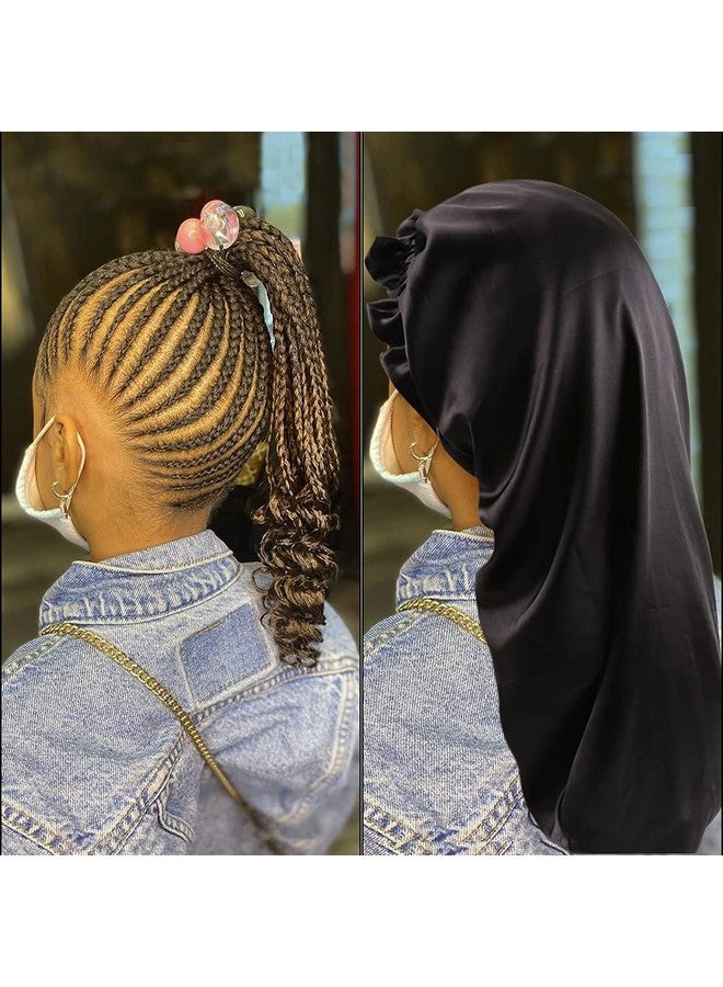 ELIHAIR Kids Long Sleeping Cap Teens Toddler Child Hair Bonnets Night Sleep Cap Adjustable Silky Satin Bonnet Cap For Long Braids Curly Hair Jet Black - Image 5