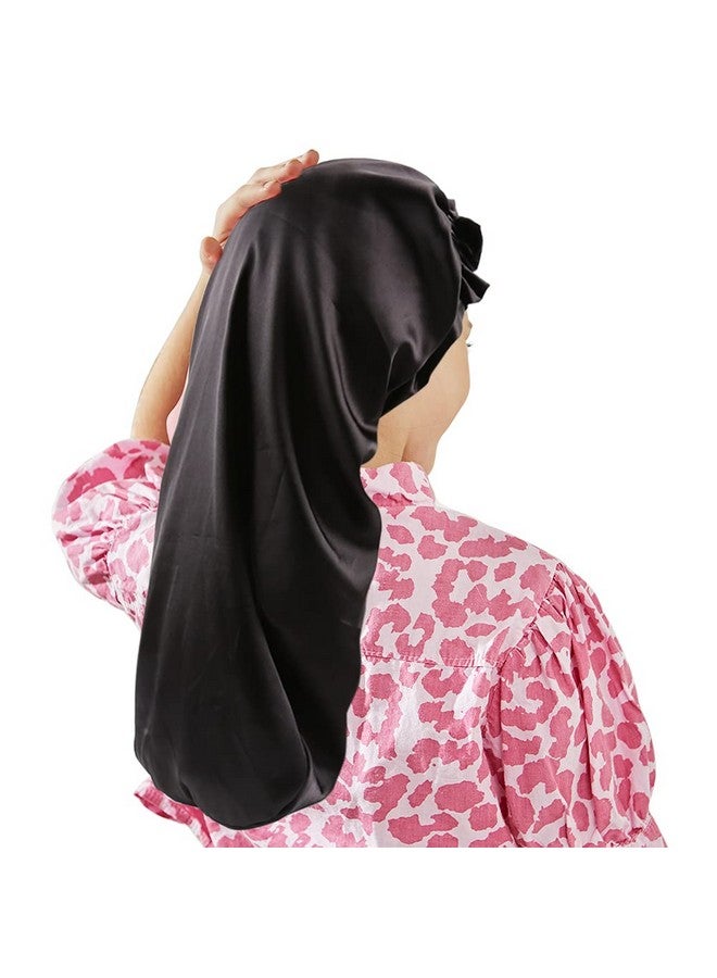 ELIHAIR Kids Long Sleeping Cap Teens Toddler Child Hair Bonnets Night Sleep Cap Adjustable Silky Satin Bonnet Cap For Long Braids Curly Hair Jet Black - Image 3