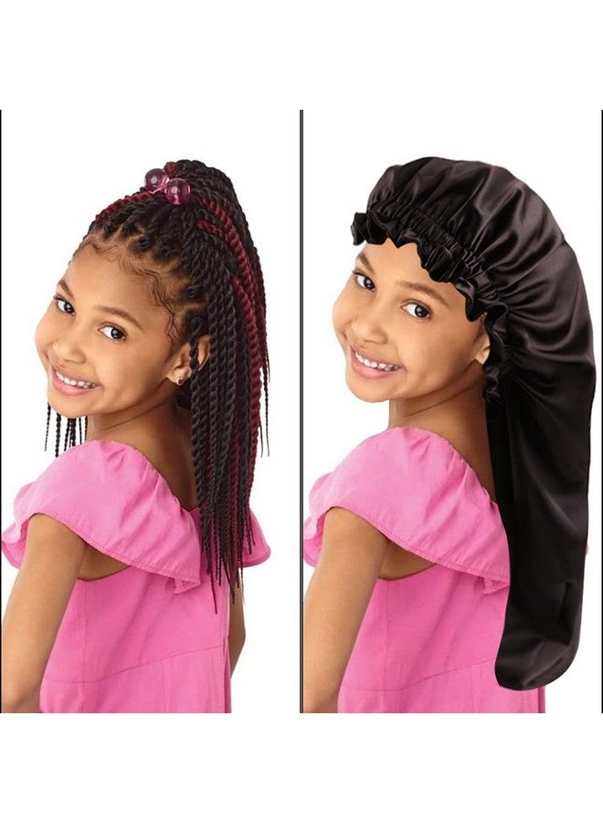 ELIHAIR Kids Long Sleeping Cap Teens Toddler Child Hair Bonnets Night Sleep Cap Adjustable Silky Satin Bonnet Cap For Long Braids Curly Hair Jet Black - Image 4