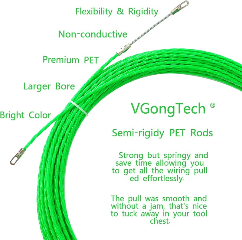 VGongTech 30M 100ft Fish Tape Cable Puller Kit Through Wall Wire Guide Device 4mm PET Electrical Cable Puller Duct Rodder Threader Fish Cable Fastener - Image 2