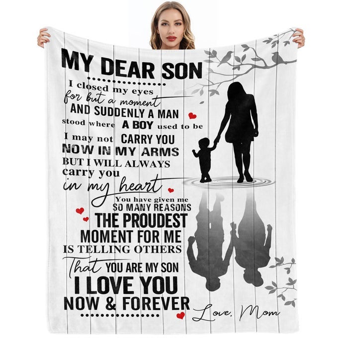 GIFTS FOR SON FROM MOM FATHERS DAY BIRTHDAY GIFTS TO MY SON BLANKET BOYS CHRISTMAS VALENTINES DAY GIFTS FOR HIM LOVE SON LETTERS PRINTED SOFT THROW FOR BED COUCH 60 X 50