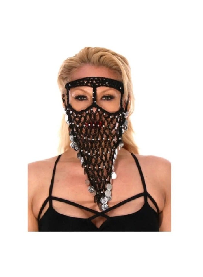 قناع الوجه أغطية الرأس مثلث الكروشيه الحجاب مع العملات الفضية - Image 1