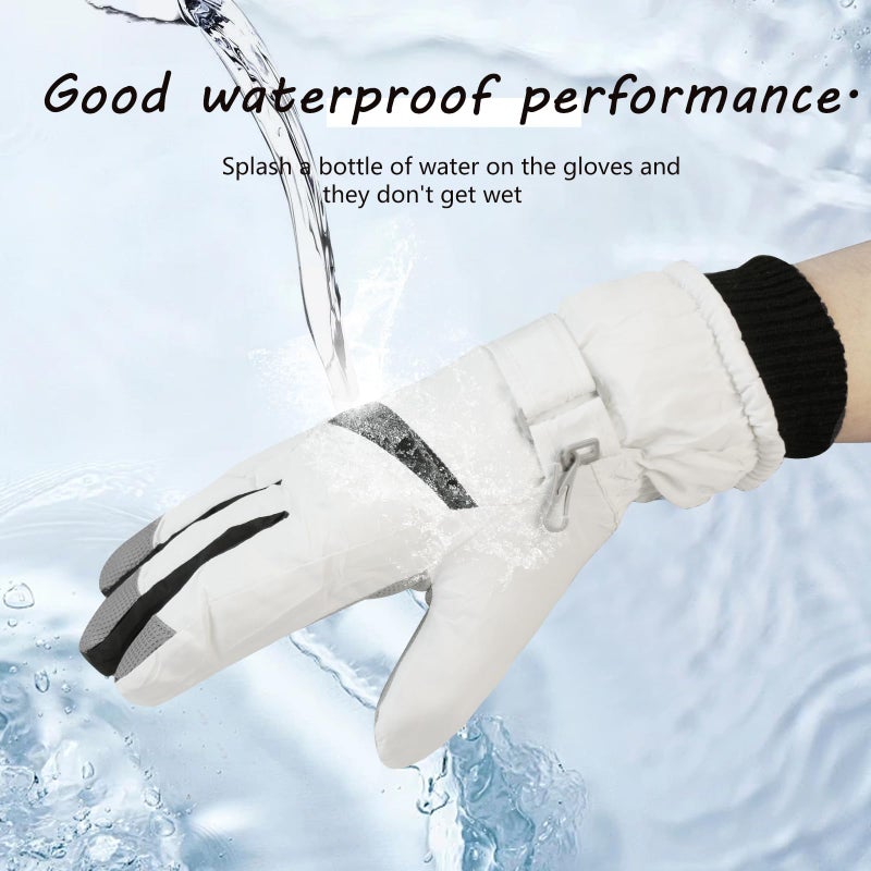 Feelorna Women Ski Gloves, Windproof Thermal Touchscreen Gloves Waterproof Winter Warm Snow Glove for Skiing Cycling Outdoor Sports (White Black) - Image 5