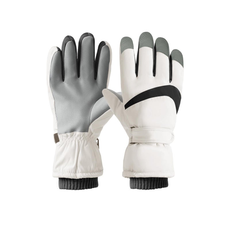 Feelorna Women Ski Gloves, Windproof Thermal Touchscreen Gloves Waterproof Winter Warm Snow Glove for Skiing Cycling Outdoor Sports (White Black) - Image 1