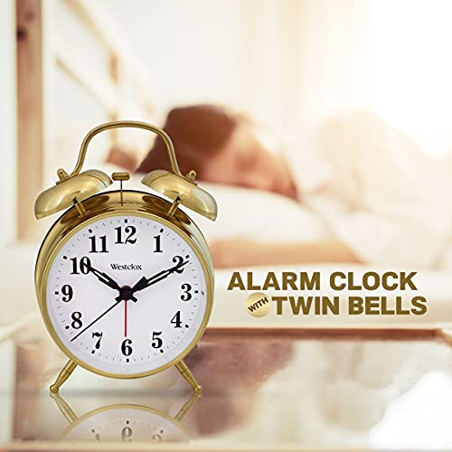 Westclox Big Ben Twin Bell Alarm Clock | Loud Alarm Clock for Heavy Sleepers | Battery Operated Clock with Backlight for Bedside Table, Bedroom, Kids Room, Desk (Gold, 4") - Image 4