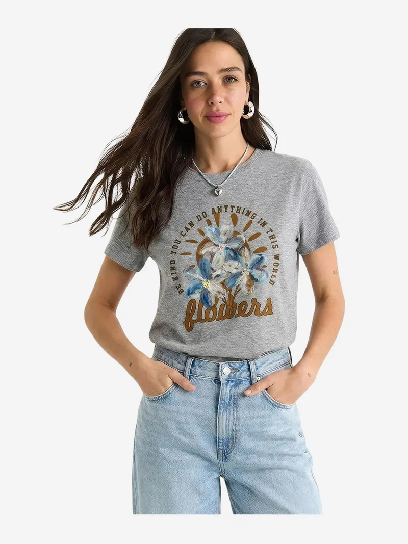 LUCCI Floral Crew Neck Knitted T-Shirt