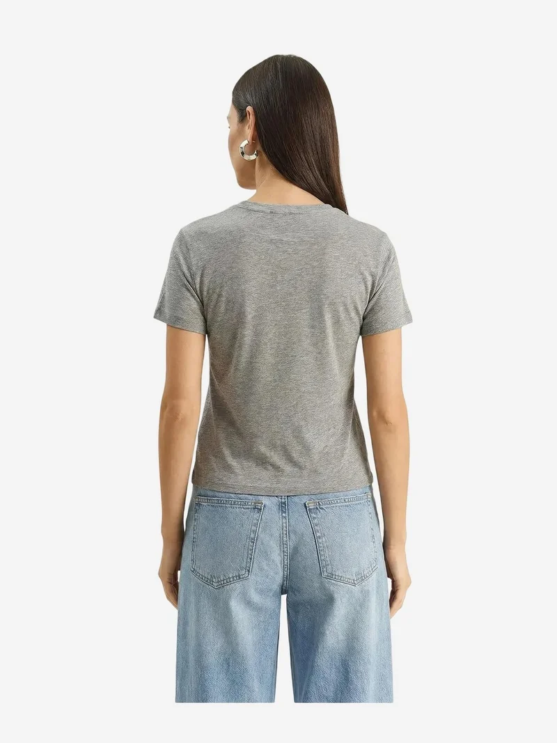 Bianco Lucci Grey LUCCI Floral Crew Neck Knitted T-Shirt for Women | Best Price UAE