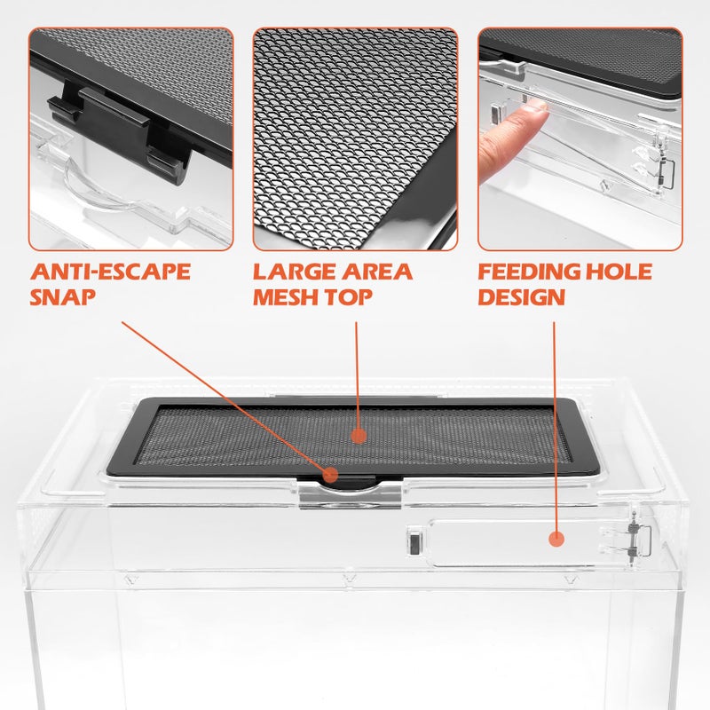 AZV Reptile Terrarium Starter Kit,8 Piece Small Reptile Tank with Escape-Proof Locks,Mesh Top,Multi-Vent Compatible Habitat,Durable Clear PC,Easy-Clean Waterproof Base for Geckos,Frogs,Spiders Large - Image 4